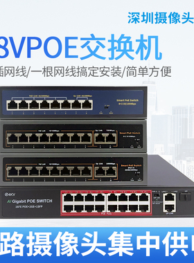 4路/8路/16路标准POE48V交换机安防监控网络摄像头6口10口18口