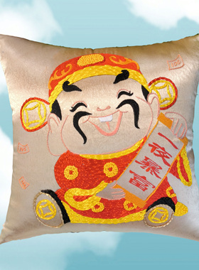 祺月丝带绣包邮原创新款汽车沙发手工刺绣银灰色抱枕材料《暴富》