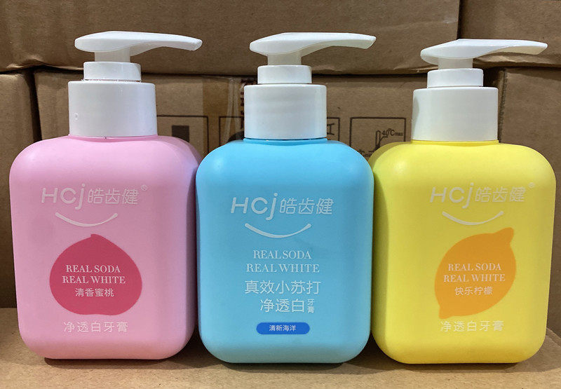 皓齿健真效小苏打牙膏净白柠檬清香蜜桃祛渍去黄美白清新220g按压