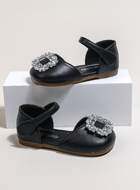 女童凉鞋包头2025夏季新款儿童鞋女孩公主鞋软底洋气黑色水晶鞋潮