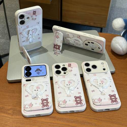 可爱蝴蝶结刺绣兔支架适用苹果18promax手机壳iPhone16小米17华为mate80新款pura90防摔vivox300软opporeno15