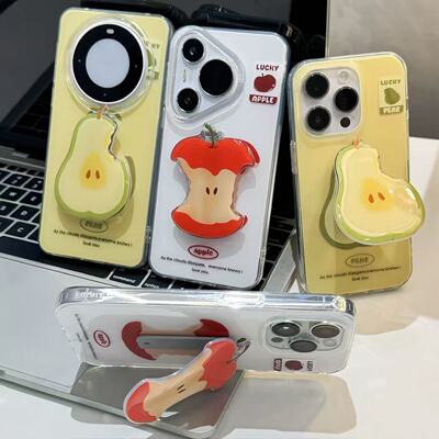 苹果梨子支架适用苹果16promax手机壳iphone14华为mate60pro奶油Pura70荣耀300女reno13保护套vivos20小米15