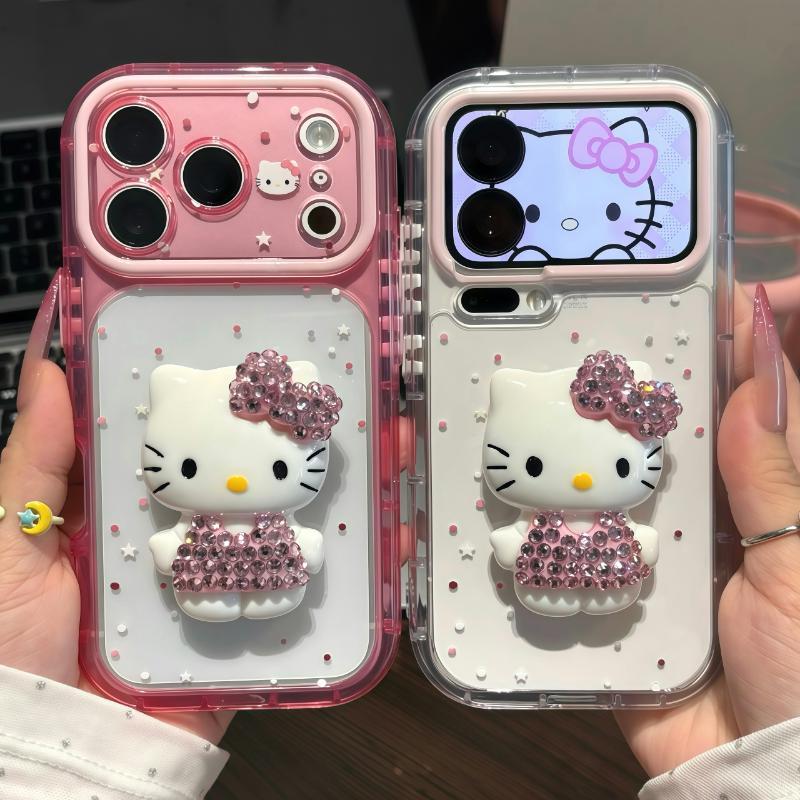 闺蜜款闪钻KT猫双支架适用苹果18手机壳iPhone16promax小米17华为mate80新款pura90防摔vivox300女opporeno16