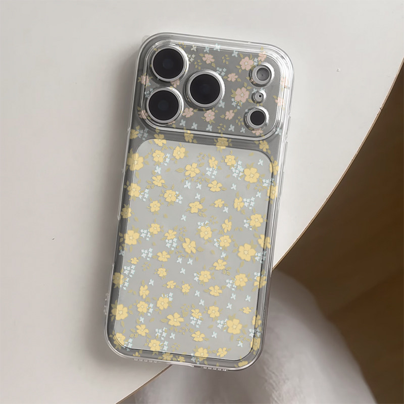 奶黄满屏碎花适用苹果17/16promax手机壳iPhone15华为mate70pro透明Pura80荣耀500女reno15保护套s50软小米17