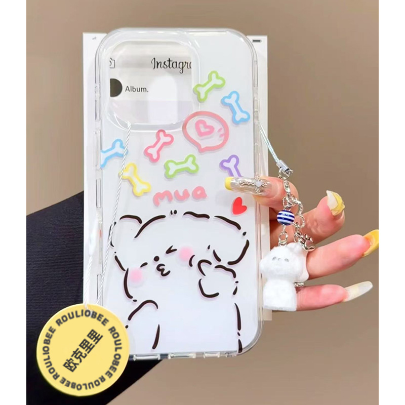 可爱线条修狗狗适用苹果16promax手机壳iphone14PRO华为mate60pro吊坠Pura70荣耀300女reno13保护套s20小米15