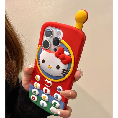 日韩可爱凯蒂猫大哥大适用iphone16ProMax苹果13手机壳15新款14pro卡通16创意15pro女款13pro防摔硅胶保护套