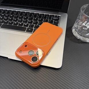 星宇橙PC荔枝皮纹磁吸充电适用苹果17promax手机壳iPhone17pro硬壳air镜头膜16proMax高级感15新款14简约13女