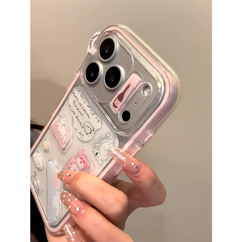 粉熊DIY贴纸适用苹果16promax手机壳iphone14华为mate60pro大孔Pura70荣耀400女reno14保护套vivos30软小米15