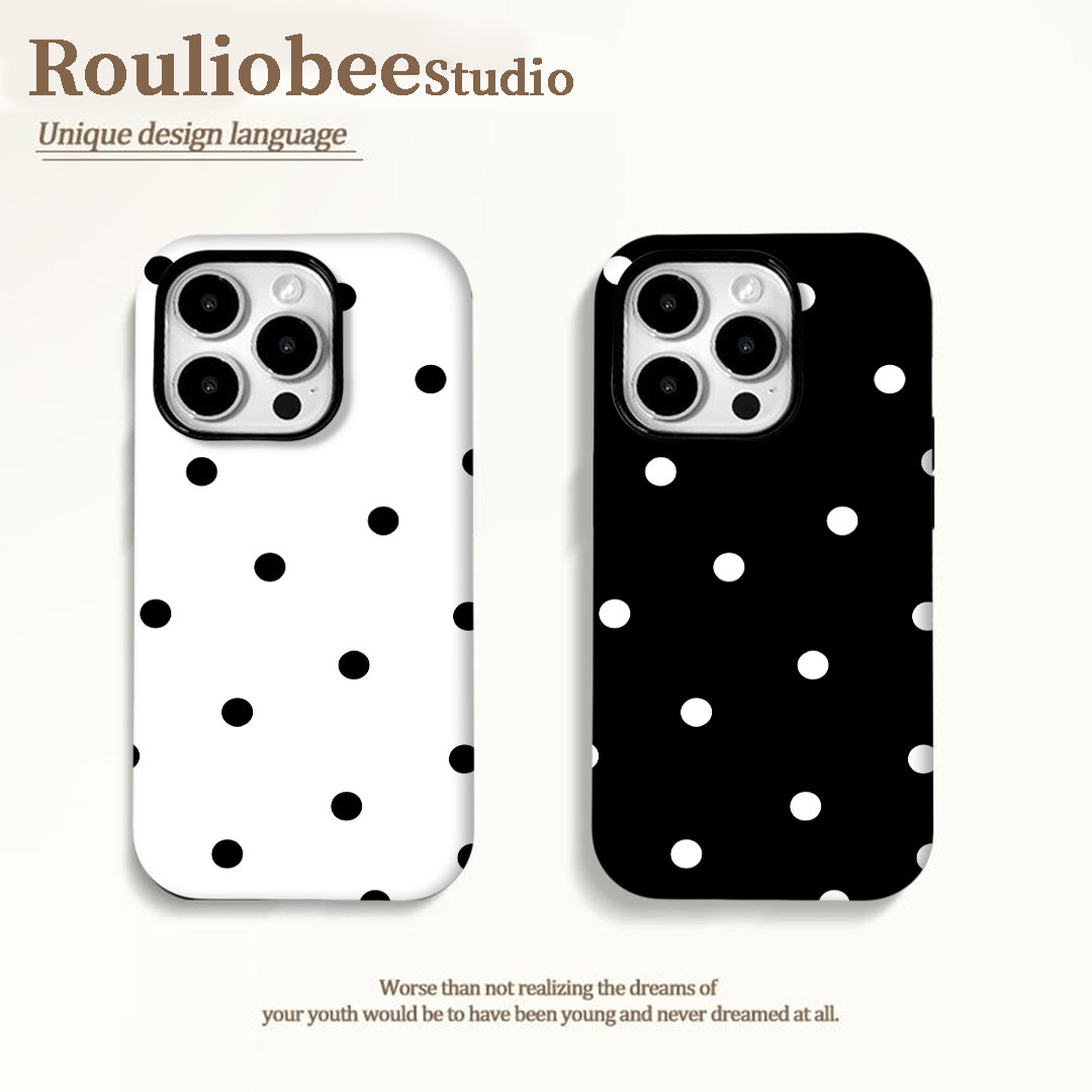 简约黑白波点适用iphone15手机壳苹果16promax保护套华为Mate70PRO菲林X200小米15磨砂Reno13红米K80荣耀300