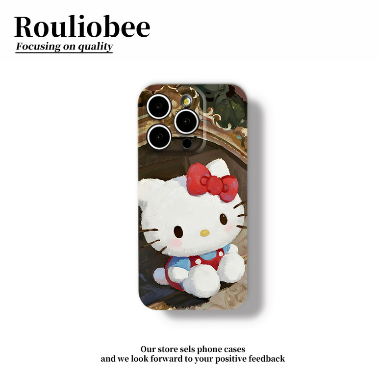 油画风复古Kitty适用苹果16promax手机壳iphone14华为mate60pro菲林Pura70荣耀300女reno13保护套s20硬小米15