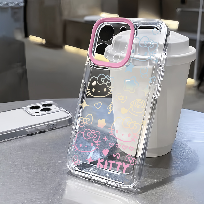 渐变线条Kitty适用苹果16promax手机壳iphone14华为mate60pro透明Pura70荣耀300女reno13保护套vivos20小米15