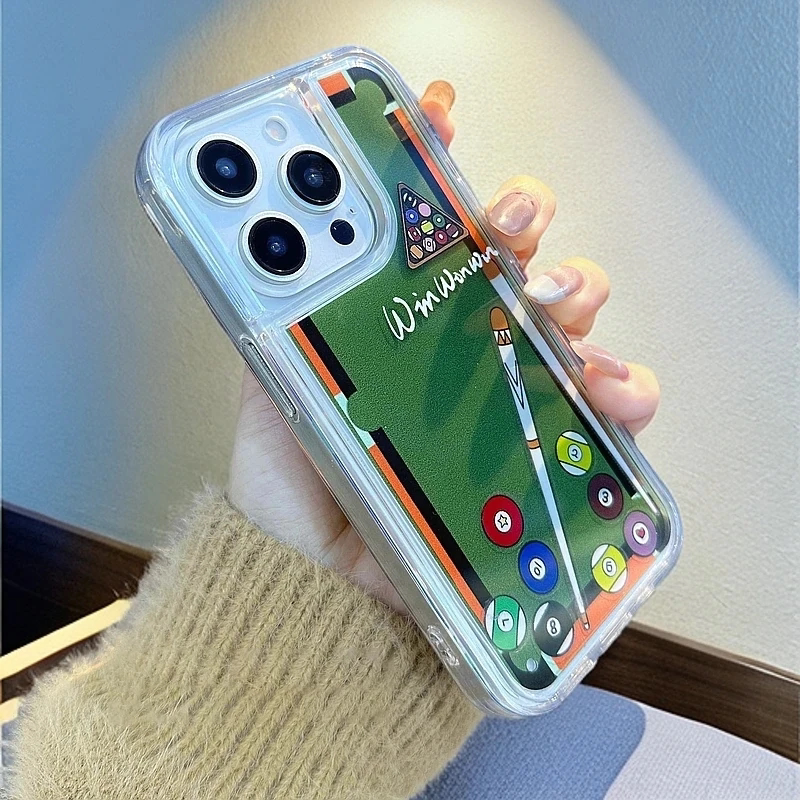 流动台球创意个性解压15proMax手机壳新款苹果14plus网红桌球适用iPhone13保护套12流沙11proMax小众男女高档