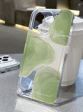 ins绿色漩涡适用苹果16promax手机壳iphone14华为mate60pro透明Pura70荣耀300女reno13保护套vivos20软小米15