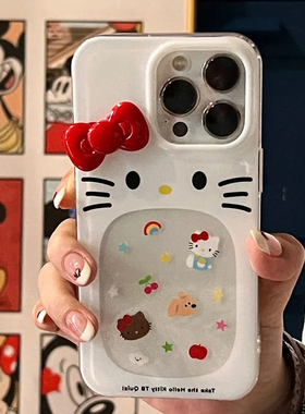 大嘴巴Kitty蝴蝶结适用苹果16promax手机壳iphone14华为mate60pro大孔Pura70荣耀300女reno13保护套s20小米15
