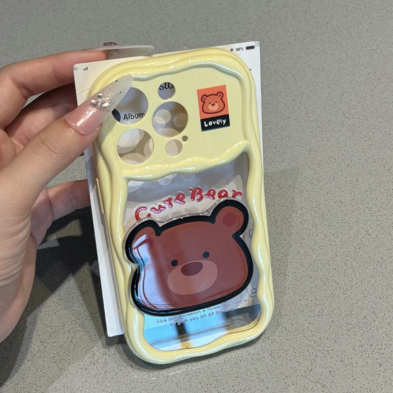 可爱卡通小熊贴片适用苹果18promax手机壳iPhone17/16pro多巴胺奶油壳15大视窗13男女14pro全包12保护套11软