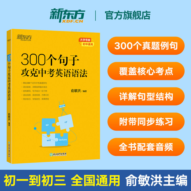 新东方300个句子攻克中考英语语法 初中英语专项训练提分 重点考点真题精讲一轮练习 俞敏洪单词词汇辅导书资料初一初二初三总复习