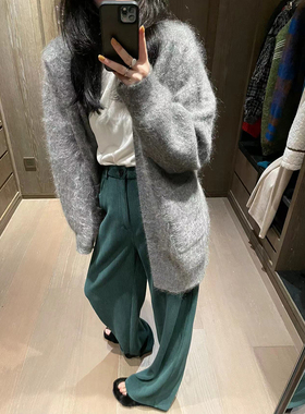 MACQNF秋冬2023高品质洋气单排扣长袖马海绒开衫外套女MQ89096