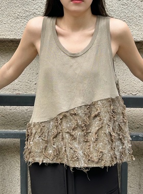 MQ/MACQNF35517时尚休闲宽松百搭圆领拼接无袖背心马甲女