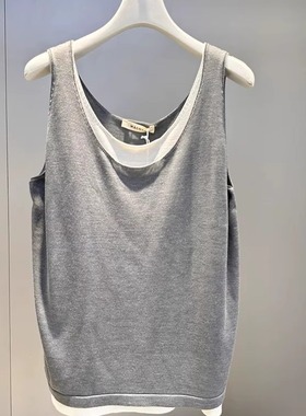 MACQNF89369MQ假两件撞色圆领背心女慵懒风外穿打底吊带无袖上衣