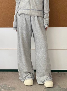 MACQNF22830MQ时尚宽松慵懒风显瘦休闲裤松紧腰直筒拖地裤女