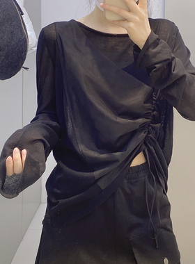 MQ/MACQNF35109春夏2024宽松显瘦个性减龄抽绳圆领长袖针织衫女