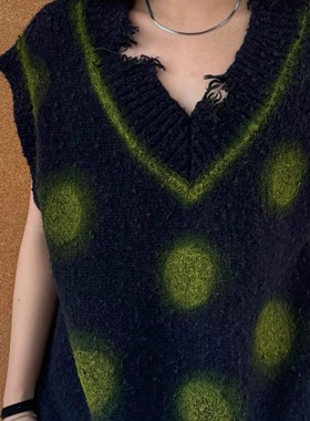 MACQNF70009MQ正品时尚百搭显瘦撞色毛边无袖针织背心马甲女