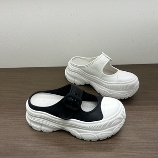 欧洲站2026新款厚底包头拖玛丽珍鞋女鞋贝壳头魔术贴浅口舒适休闲