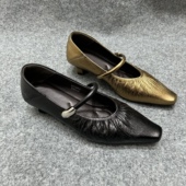 一字带玛丽珍小皮鞋 欧洲站2025秋新款 羊皮气质尖头浅口中跟女单鞋