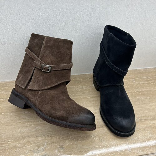 欧洲站粗跟短靴子美拉德女款2025新款骑士靴复古瘦瘦靴西部牛仔靴