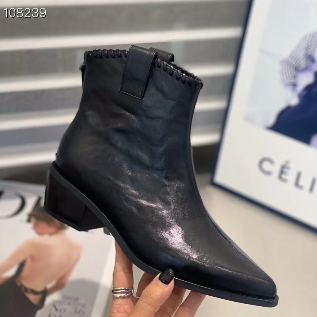 欧洲站手抓牛皮复古粗跟筒靴女2025秋冬新款英伦风小个子显高短靴