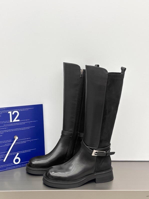 欧洲站2025新款纯牛皮厚底增高膝盖下长筒靴侧拉链骑士高筒靴单靴