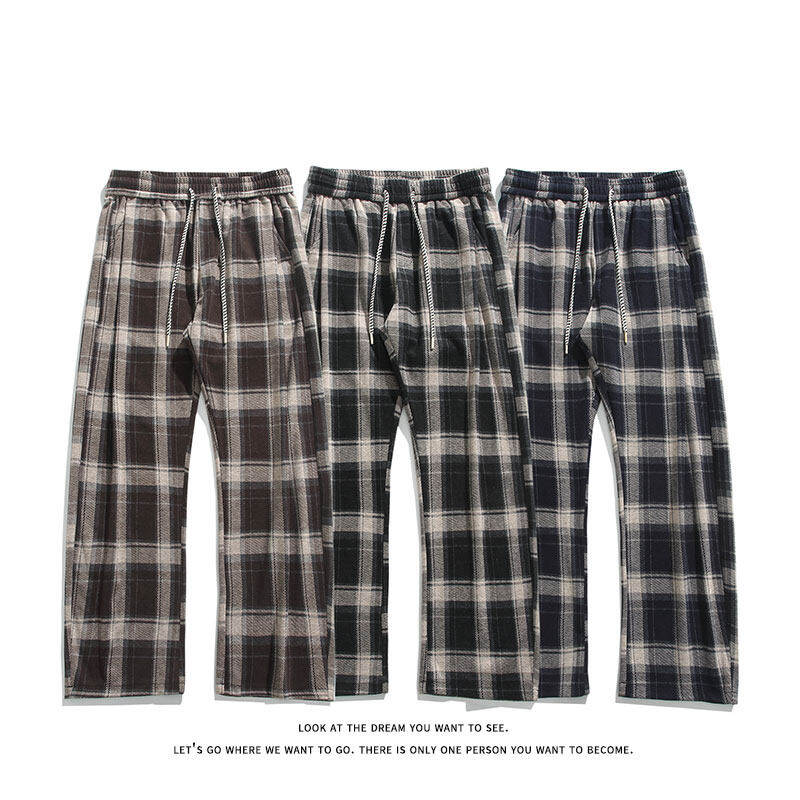 「设计师品牌」潮流大码中性风美式休闲直筒格子裤拖地裤长裤