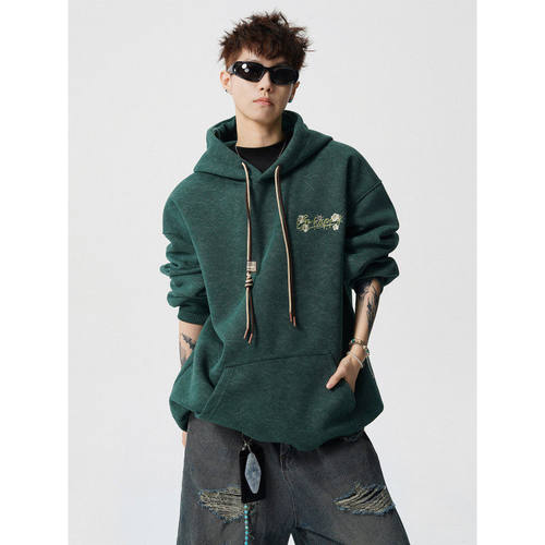 「设计师品牌」 秋冬重磅刺绣砂洗做旧连帽卫衣