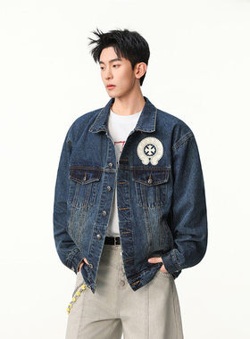 「设计师品牌」水洗牛仔外套男款春美式痞帅宽松休闲工装夹克