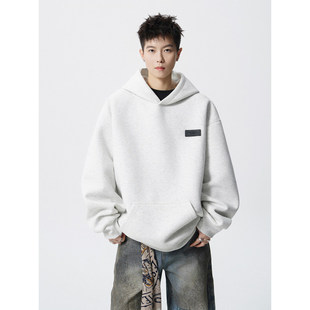 「设计师品牌」魔术贴连帽卫衣男潮牌纯色外套