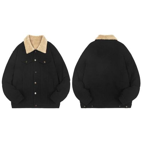 「设计师品牌」加绒牛仔棉服男冬季棉衣外套羊羔绒翻领夹克毛领