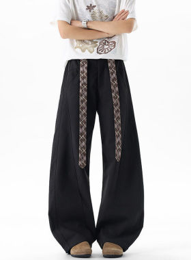 「设计师品牌」2026夏季新款港风腰带设计感西裤男阔腿弯刀裤