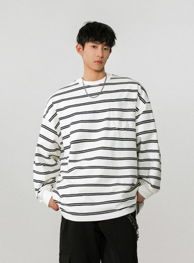 「设计师品牌」条纹卫衣大码M-5XL卫衣男