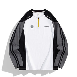 「设计师品牌」美式复古速干亨利领长袖t恤新款潮牌休闲打底衫