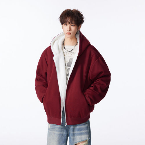 「设计师品牌」两面穿600克连帽拉链加厚开衫外套卫衣保暖冬季