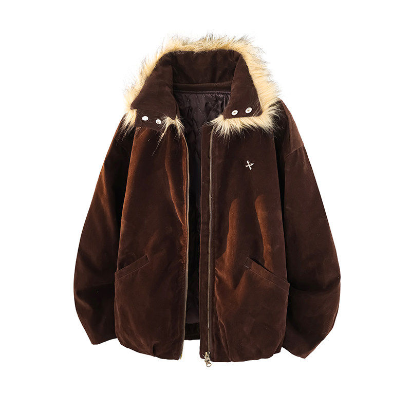 「设计师品牌」毛领仿麂皮夹克男复古绒感外套高级感短款上衣