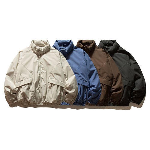 「设计师品牌」日系复古90白鸭绒纯色羽绒服立领口袋工装夹克