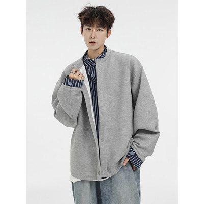 修身显瘦假两件叠穿卫衣 无性别穿搭衬衫立领设计外套