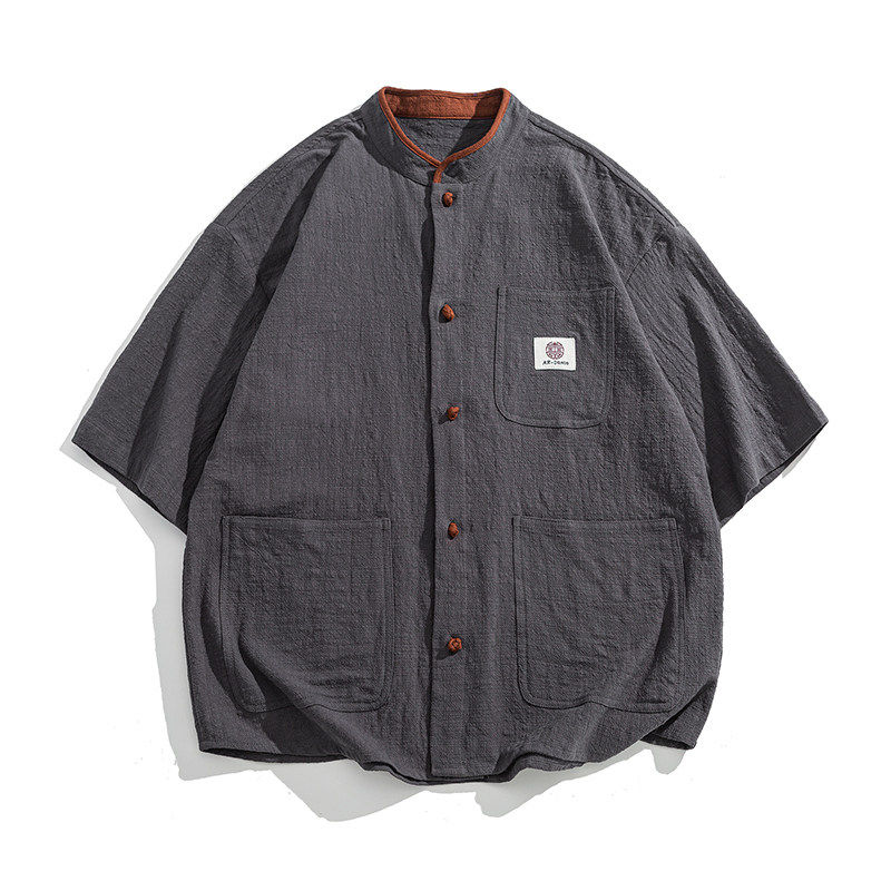 「设计师品牌」魏晋大码日系布扣棉麻立领中国风汉服衬衫