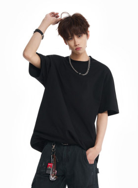 「设计师品牌」280克双纱纯棉宽松纯色光板大码重磅短袖T恤半袖