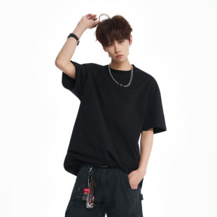T恤半袖 「设计师品牌」280克双纱纯棉宽松纯色光板大码 重磅短袖