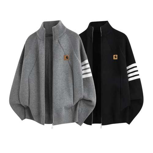 「设计师品牌」男立领开衫毛衣外套男士秋冬纯色针织衫潮牌打底衫