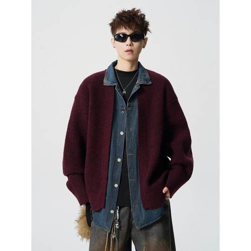 「设计师品牌」冬季新款休闲毛衣男士时尚翻领长袖宽松针织开衫