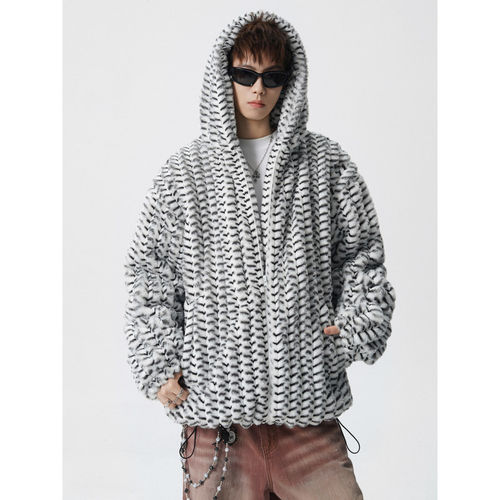 「设计师品牌」一件过冬兔毛扎染棉衣外套连帽阔版