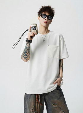 「设计师品牌」肌理感简约短袖T恤男夏季凉感口袋半袖圆领上衣T